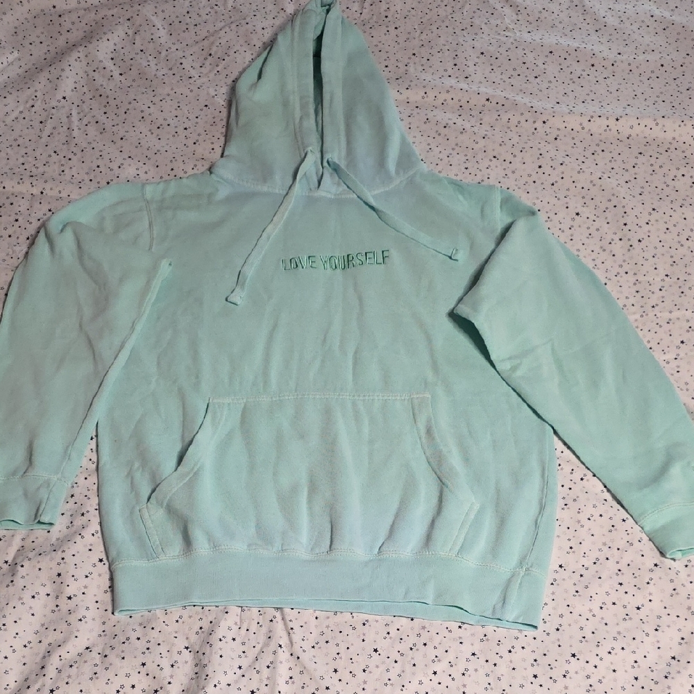 PHORA, Mint Green Hoodie with 'LOVE YOURSELF' Embroidery